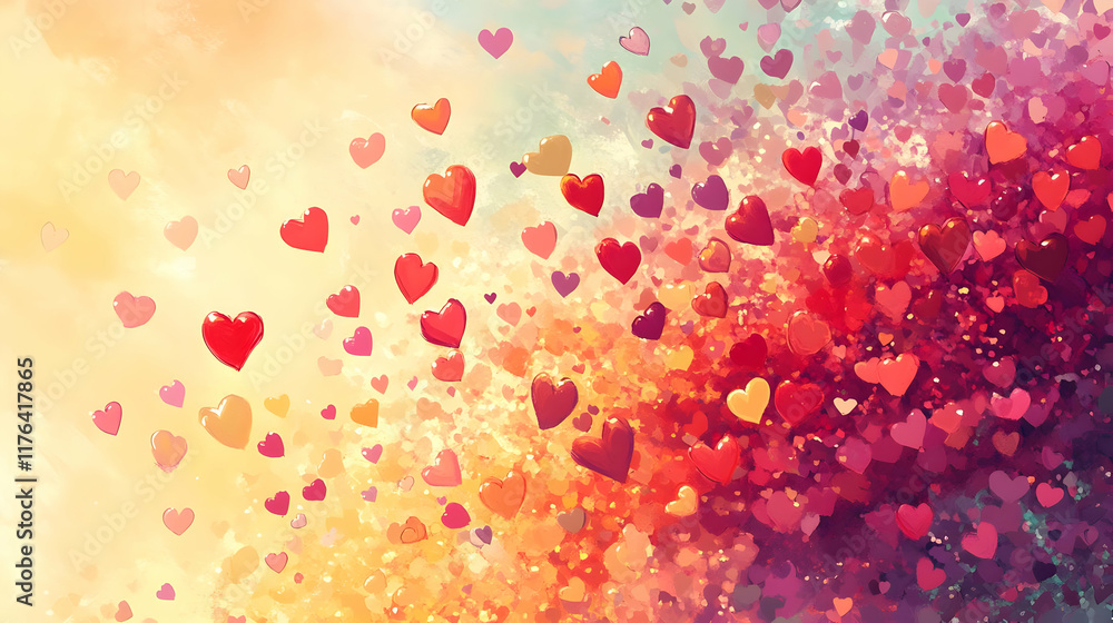 A colorful explosion of hearts on a soft background, symbolizing love and affection. A colorful explosion of hearts on a soft background, symbolizing love and affection.