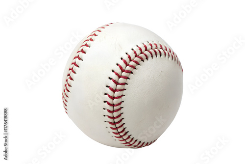 Close-Up View of a White Baseball with Red Stitching on Transparent Background - Classic Sports Equipment photo