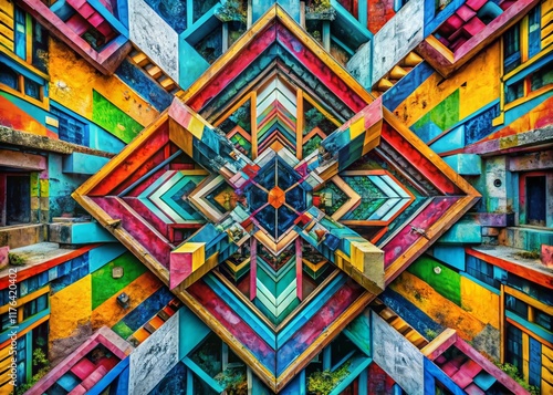 Vibrant Geometric Urban Exploration Abstract Art: Colorful Shapes & Patterns