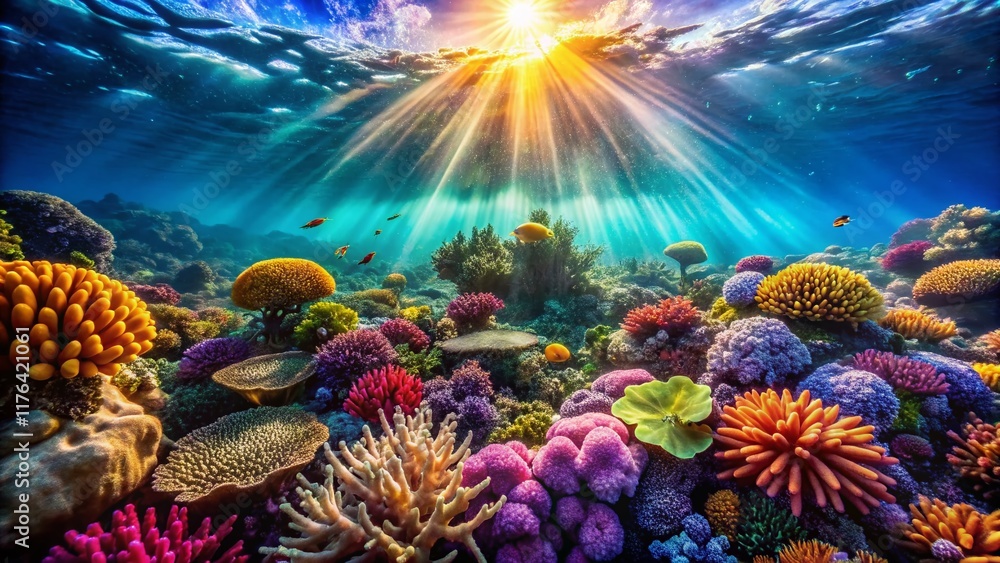 Fototapeta premium Vibrant Great Barrier Reef Coral, Underwater Paradise, Australia