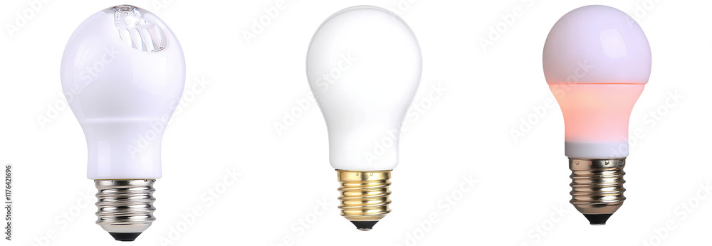 Three light bulbs with different designs and illumination features. Three light bulbs with different designs and illumination features.