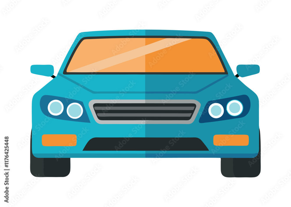 Fototapeta premium Car front view flat illustration on white background