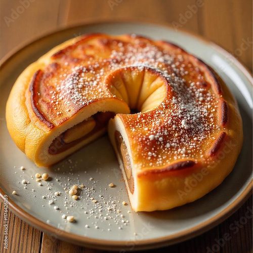 Overhead View of Hotteok – Korean Sweet Pancake with Brown Sugar and Cinnamon Filling