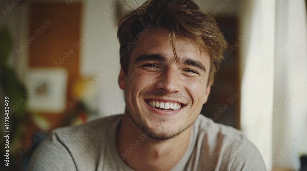 Front view of a cheerful man with a contagious grin. Front view of a cheerful man with a contagious grin.