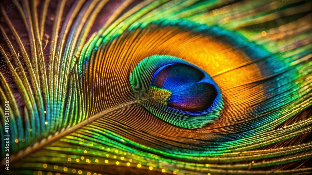 Obraz premium Vibrant Peacock Feather Close-Up: Nature's Jewel, Intricate Patterns & Rich Colors