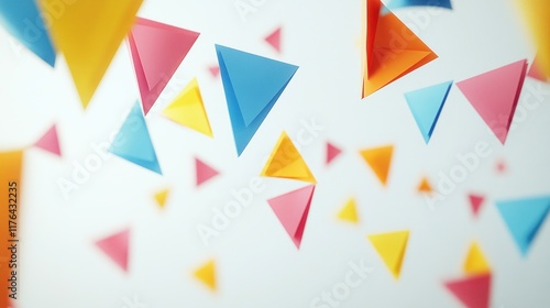 Free Download Vivid multicolor triangular bunting decoration floating on a clean white background, perfect for celebration-themed web designs or flyers - GFXLoad