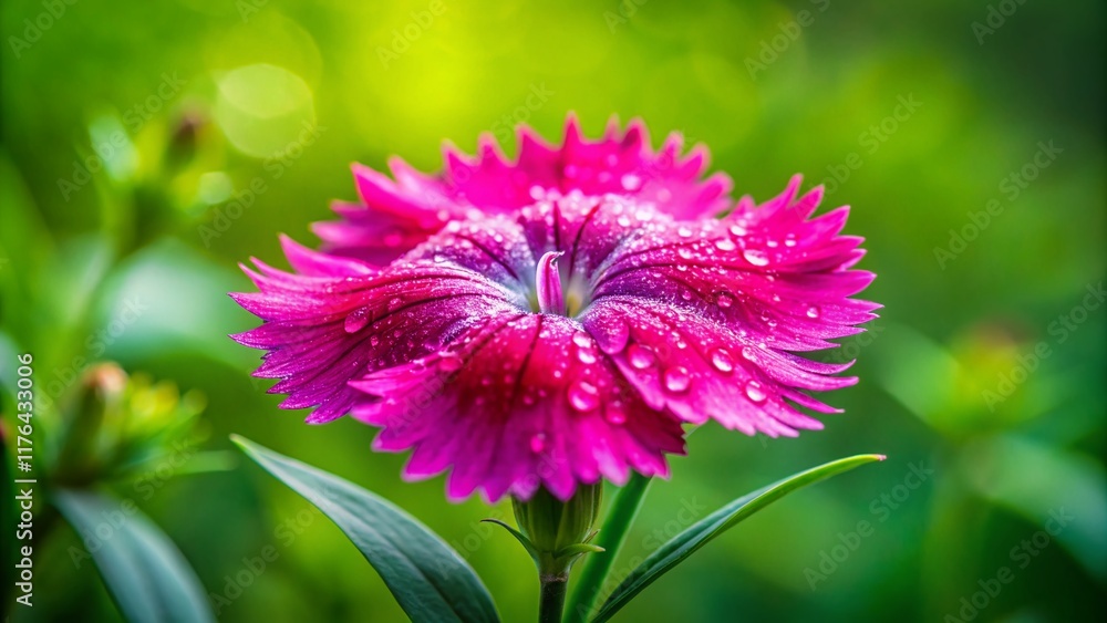 Obraz premium Vibrant Pink Wildflower Close-up on Lush Green Background