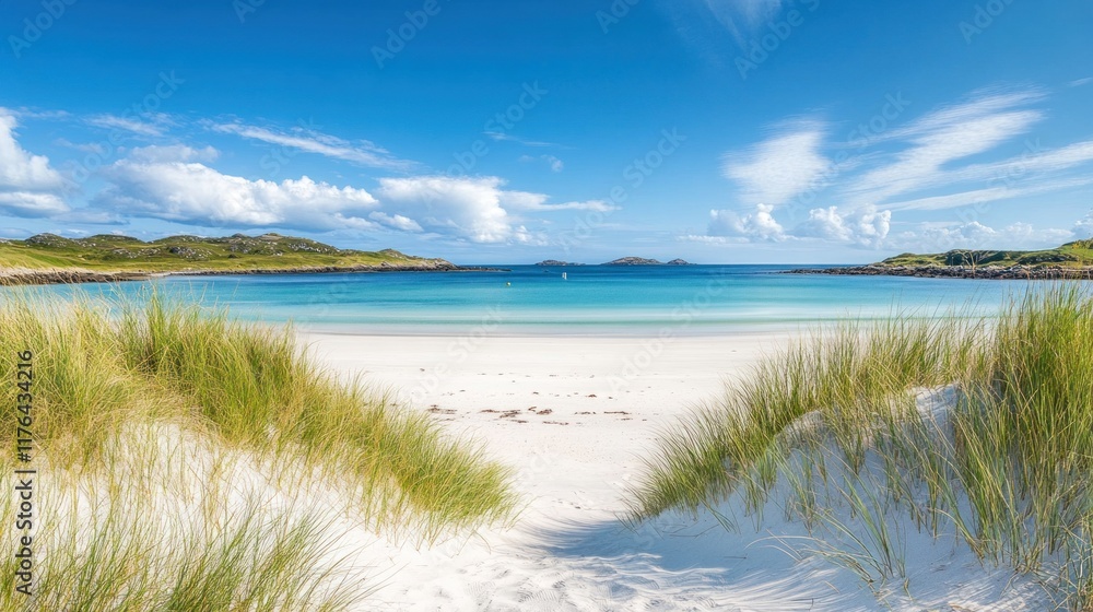 White sand dunes glowing under the summer sun, framed by a clear blue sky and gentle coastal breezes, perfect for holiday vibes White sand dunes glowing under the summer sun, framed by a clear blue sky and gentle coastal breezes, perfect for holiday vibes