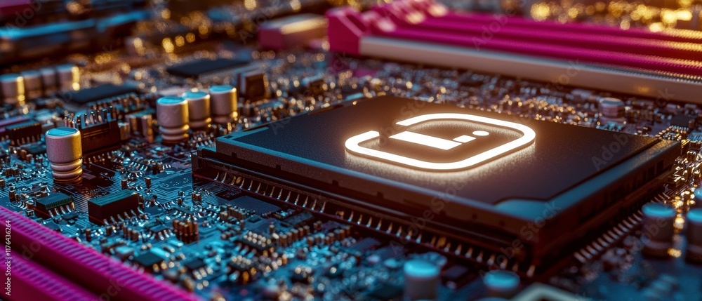 Obraz premium Futuristic Motherboard Microchip Security Data Flow