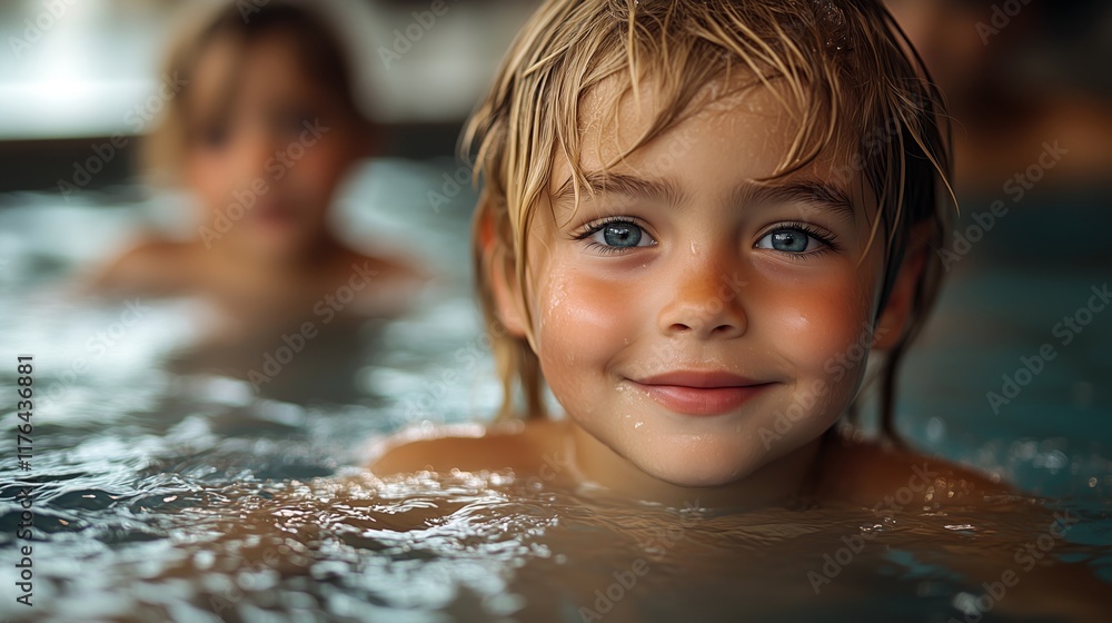 Joyful Girl Swimming in Pool on a Beautiful Summer Day Joyful Girl Swimming in Pool on a Beautiful Summer Day