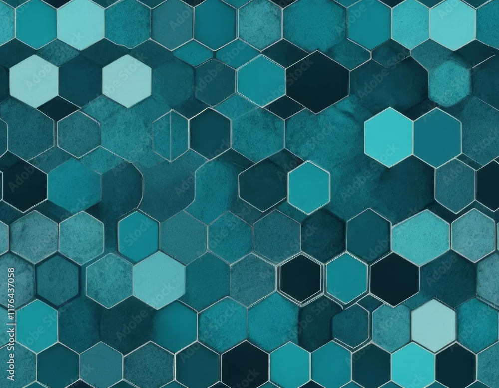 Abstract Teal Hexagon Mosaic Pattern: Geometric Teal Hexagon Tiles Background Texture Abstract Teal Hexagon Mosaic Pattern: Geometric Teal Hexagon Tiles Background Texture