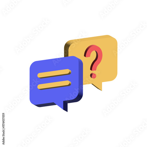 3d question mark icon button in speech bubble. faq sign, customer support and support sign or ask and help signs with red question icon symbol  - Frequently Ask Question 3D vector Illustration