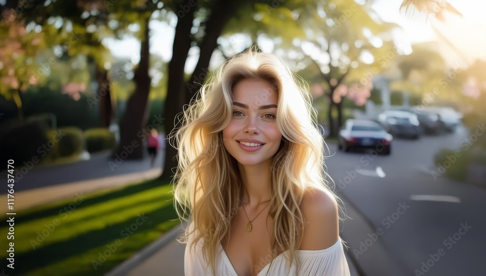 Obraz premium Attractive woman portrait outdoor. Spring blossom background. Portrait of beautiful young woman with flowers. Woman face. Perfect natural skin.