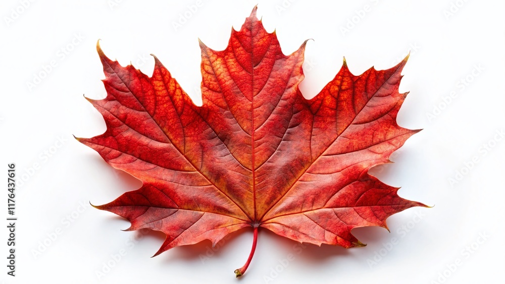 Vibrant Red Maple Leaf Isolated on White Background - Autumn Stock Photo Vibrant Red Maple Leaf Isolated on White Background - Autumn Stock Photo