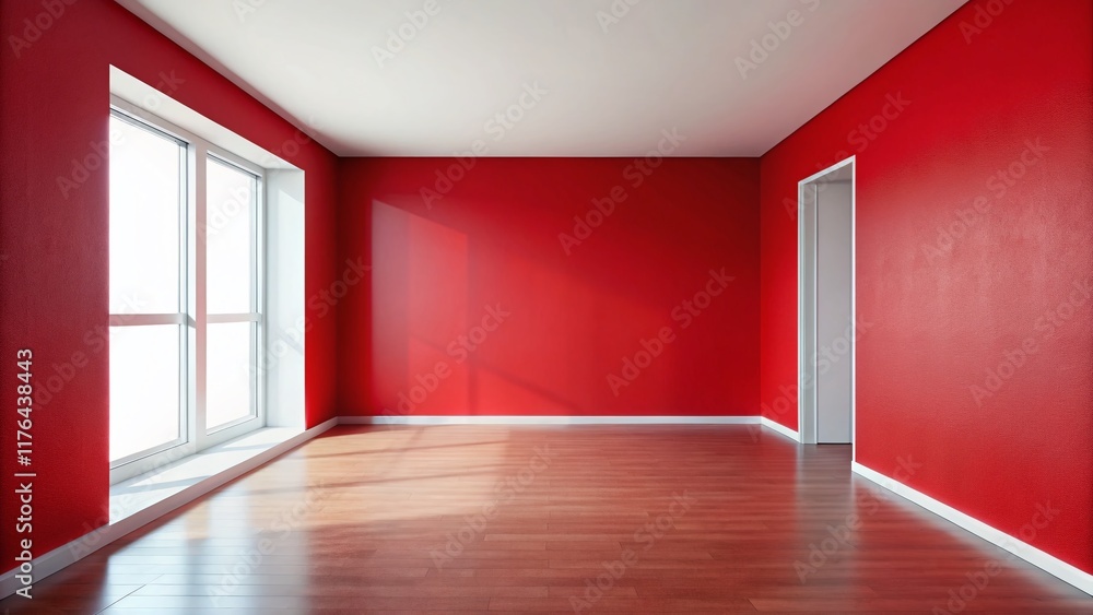 Vibrant Red Room Interior: Empty Space with White Wall - Stock Photo Vibrant Red Room Interior: Empty Space with White Wall - Stock Photo