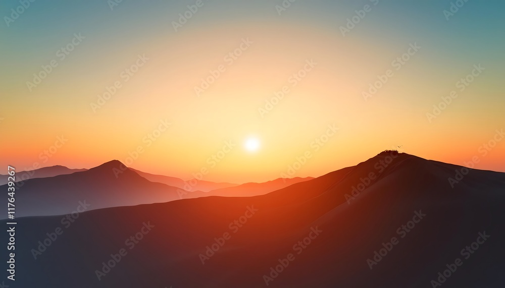 Goal of life, growth and motivation: Bright sunrise over a mountain, symbolizing new beginnings. Goal of life, growth and motivation: Bright sunrise over a mountain, symbolizing new beginnings.