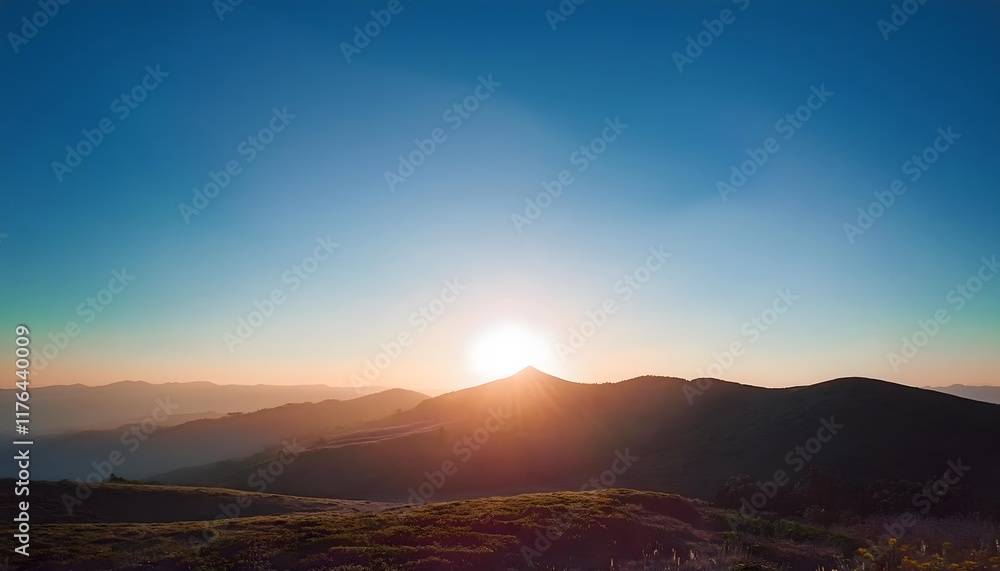 Goal of life, growth and motivation: Bright sunrise over a mountain, symbolizing new beginnings. Goal of life, growth and motivation: Bright sunrise over a mountain, symbolizing new beginnings.