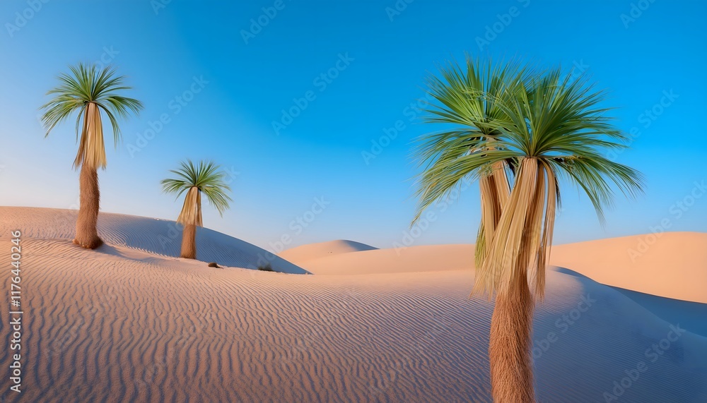 Goal of life, growth and motivation: Desert oasis with growing palm trees, survival and motivation. Goal of life, growth and motivation: Desert oasis with growing palm trees, survival and motivation.