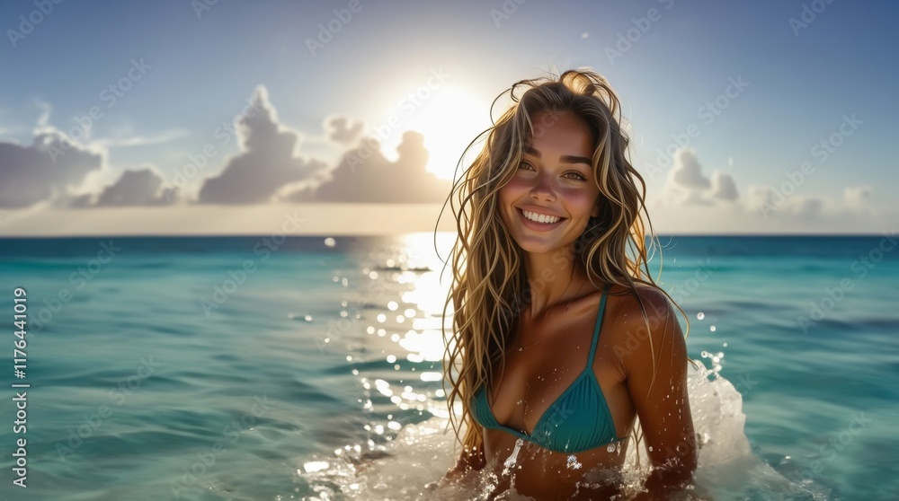 Beauty young woman in a bikini enjoying a vacation at the beach. Summers sexy. Portrait of a pretty young woman in a bikini at the beach. Beauty young woman in a bikini enjoying a vacation at the beach. Summers sexy. Portrait of a pretty young woman in a bikini at the beach.