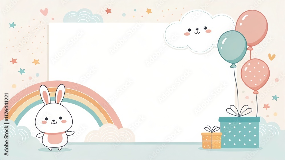 Obraz premium cute cartoon happy birthday mockup illustration background