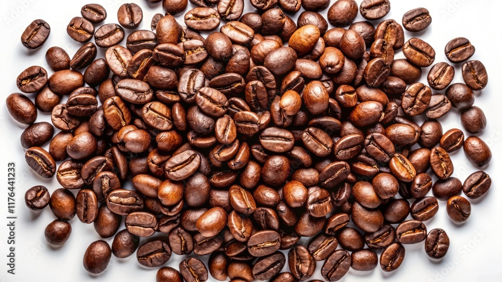 Obraz premium High-resolution top-view coffee bean image, isolated on white, with clipping path. Perfect for coffee-related projects.