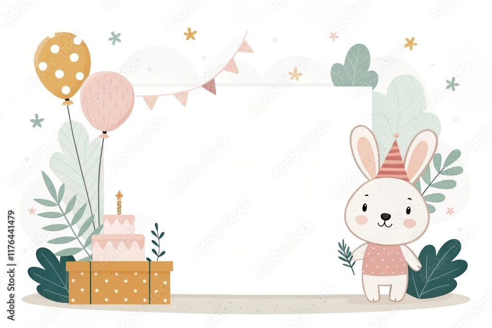 Obraz premium cute cartoon happy birthday mockup illustration background