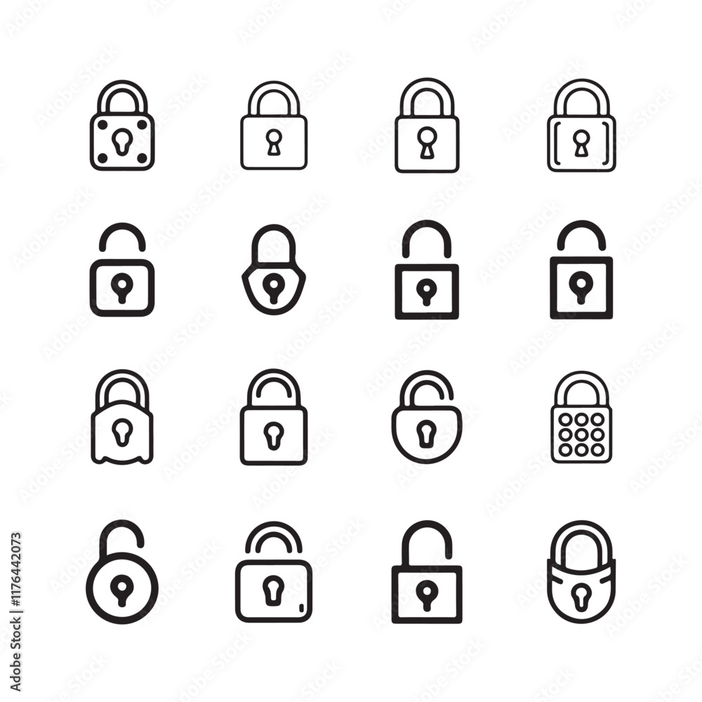 Padlocks icon collection on white background Padlocks icon collection on white background