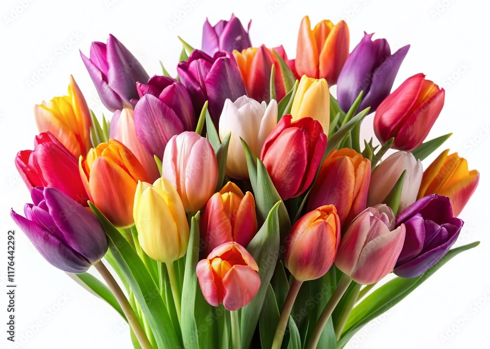 Vibrant Spring Tulips Bouquet Isolated on White Background - Perfect for Floral Designs & Spring Themes Vibrant Spring Tulips Bouquet Isolated on White Background - Perfect for Floral Designs & Spring Themes