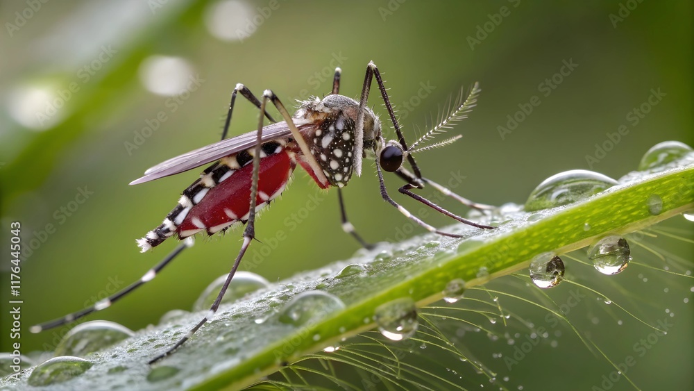 Dengue fever: A mosquito bites a white boy's hand and lands on the person's skin Dengue fever: A mosquito bites a white boy's hand and lands on the person's skin