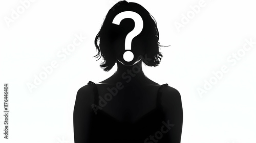 Black silhouette of a woman with a white question mark above her head, placed on a white backdrop
