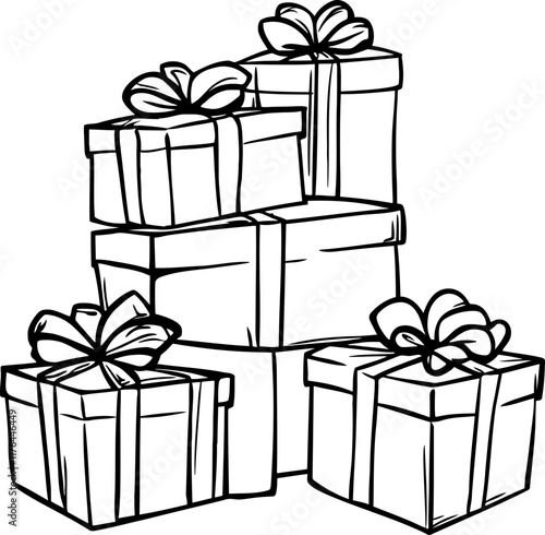 Stacked gift wrapping sketch drawing