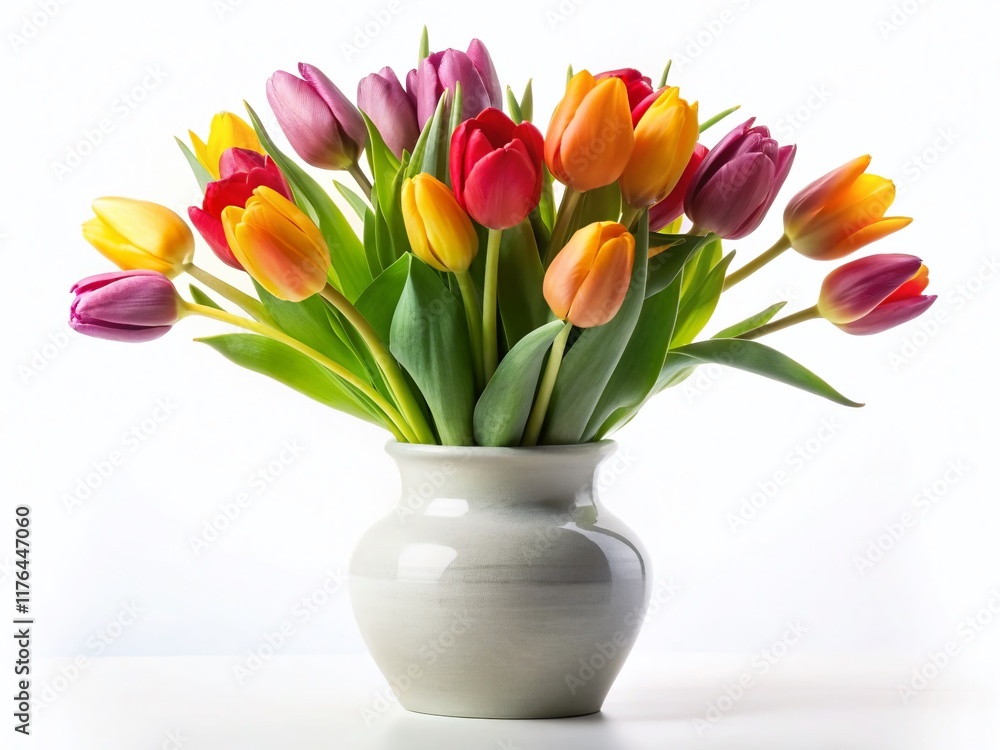 Vibrant Tulip Bouquet in Ceramic Vase - Spring Flowers Still Life Photography Vibrant Tulip Bouquet in Ceramic Vase - Spring Flowers Still Life Photography