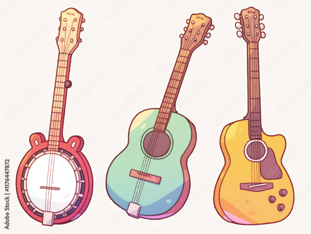 Fototapeta premium Colorful Musical Instruments Illustration