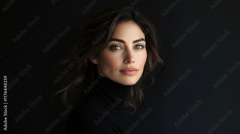 a woman with a black turtle neck shirt a woman with a black turtle neck shirt