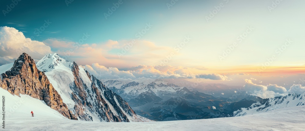 Obraz premium Majestic Sunset Mountain Peak Panorama Winter Wonderland