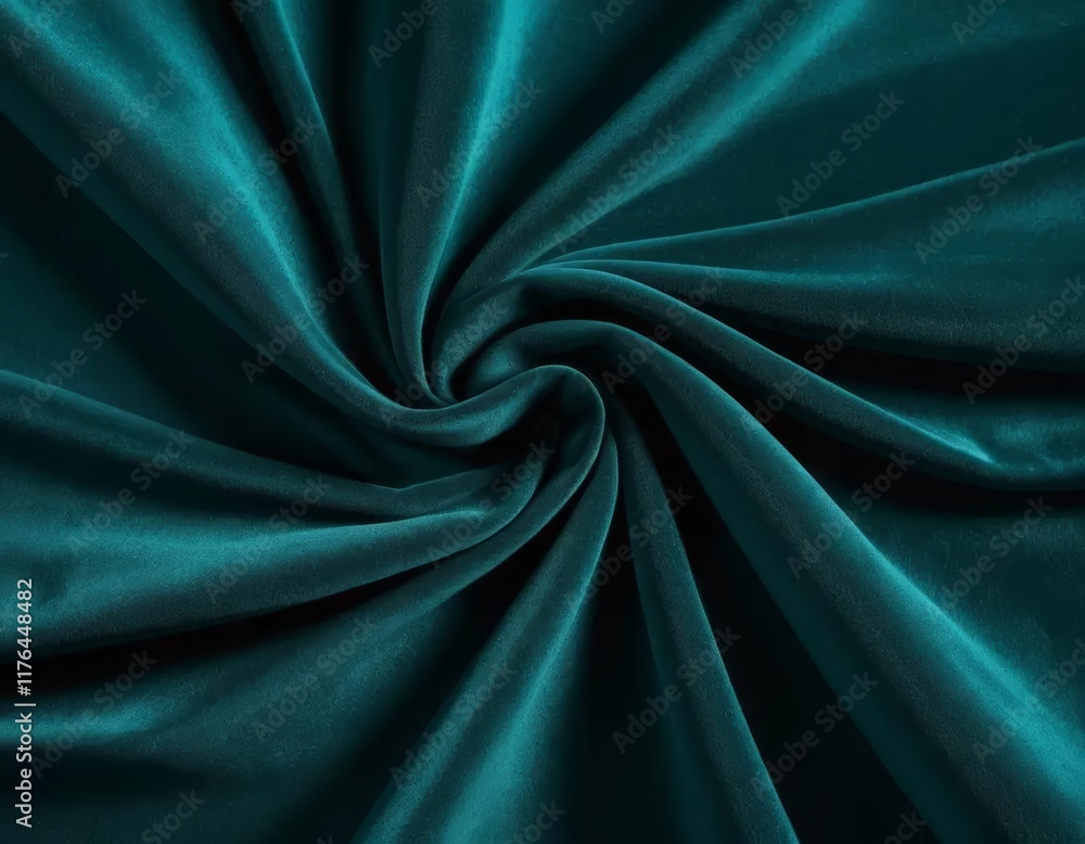 Obraz premium Luxurious Teal Velvet Fabric Swirling Texture: Rich, Deep Emerald Green Draped Textile Background