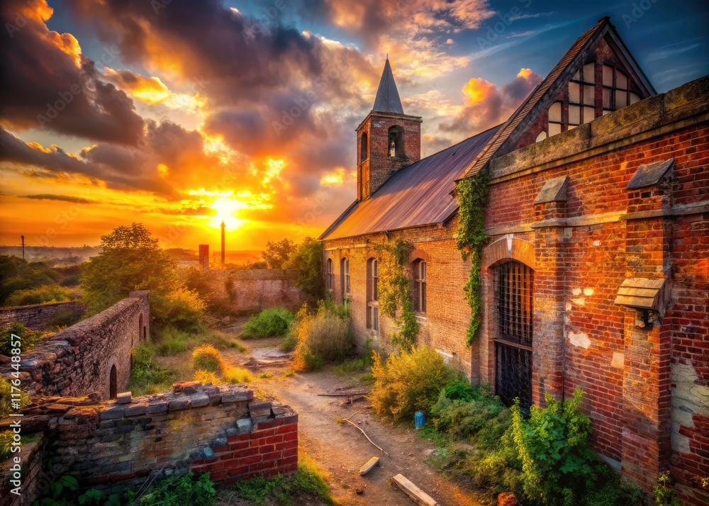 Lytchett Minster's abandoned building bathed in golden hour sunset; urban exploration photography. Lytchett Minster's abandoned building bathed in golden hour sunset; urban exploration photography.