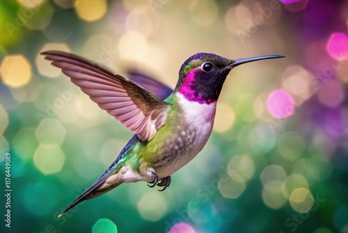 High-fashion meets nature: a Black-chinned Hummingbird, exquisitely detailed, in dynamic flight. photo