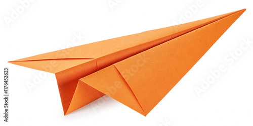 An Orange Paper Origami Airplane Isolated on White for Creative Projects