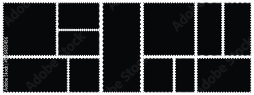 Set of frames with zigzag edge, scallop edge shape. Set of jagged ellipses elements. Rectangle shape frame with zigzag edge. Black silhouette scalloped frames. Geometric shapes stickers with zigzag 