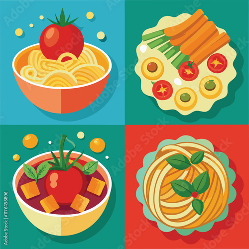 Pasta Food Vector set Illustration - Delicious Italian Cuisine Design