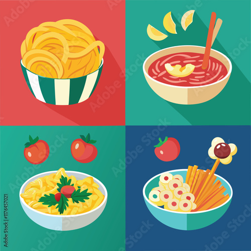 Pasta Food Vector set Illustration - Delicious Italian Cuisine Design