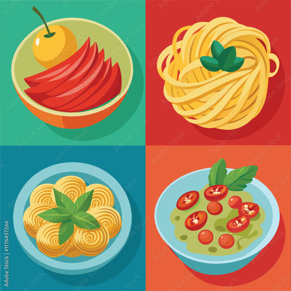 Naklejka premium Pasta Food Vector set Illustration - Delicious Italian Cuisine Design