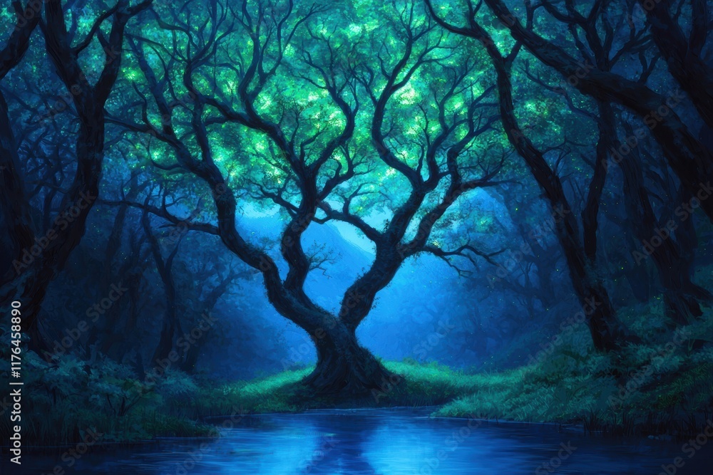 Fototapeta premium Enchanted Forest with Mystical Atmosphere and Glowing Trees