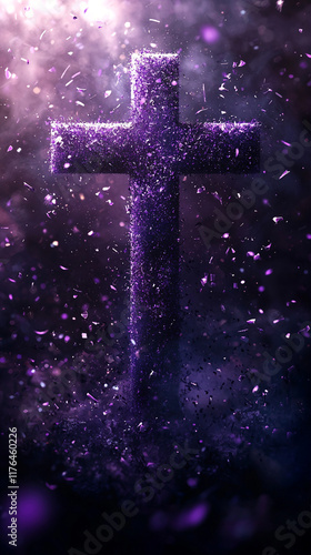 Purple Glowing Cross  Abstract Faith  Spiritual Symbol  Particle Effect