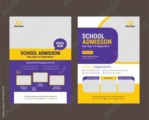 School Admission Marketing Social Media  Layout. Red Blue yellow colorful Template 