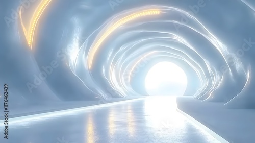 Wallpaper Mural Futuristic white tunnel with endless horizon, fluid lines, curved shapes, and soft LED lights creating a dreamy atmosphere. Adorned with minimalist design elements and holographic projections Torontodigital.ca