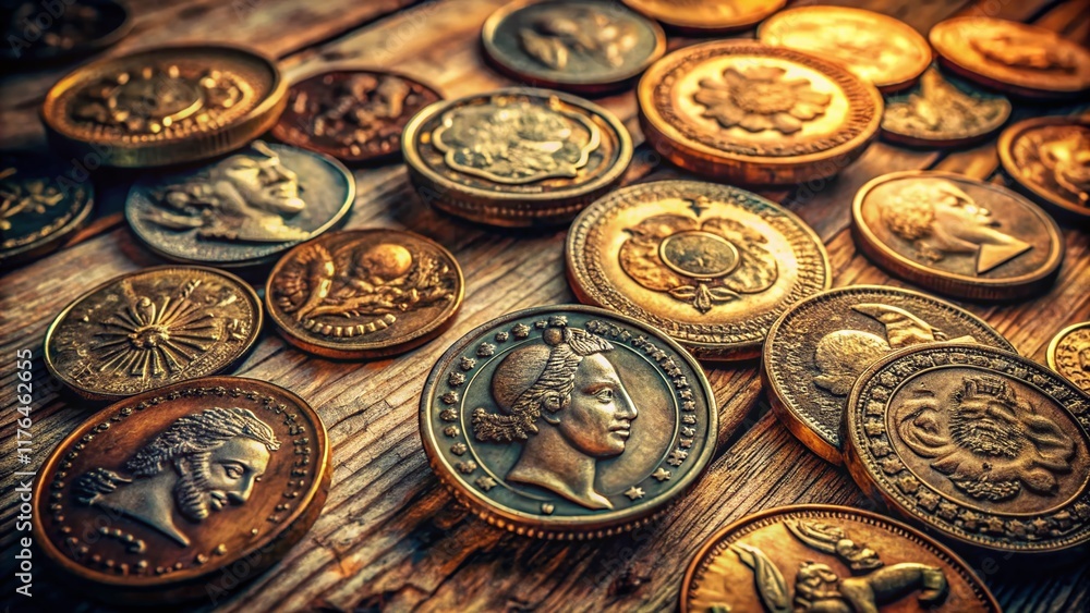 Obraz premium Vintage Coins Collection, Old British Currency, Antique Money, History, Numismatics