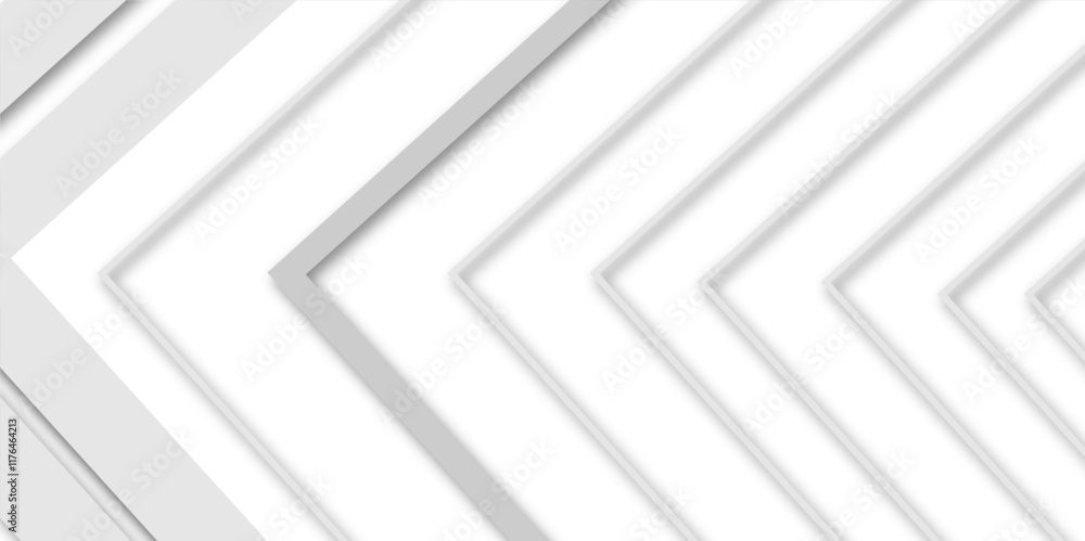 Obraz premium Abstract modern geometric white and grey gradient arrow shape concept texture banner background. design for poster, template, texture, website, banner, vector&nbsp;illustration.