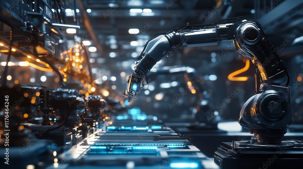 Modern Factory Interior Featuring Robotic Arms and Assembly Lines, Highlighting Automation and Efficiency – Ideal for Industrial Presentations
Modern Factory Interior Featuring Robotic Arms and Assembly Lines, Highlighting Automation and Efficiency – Ideal for Industrial Presentations